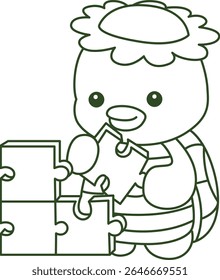 Outline of Kawaii japanese mythology Kappa sticker cute. Coloring pages of Cute kappa mascot ghost japanese.
outline of Kappa playing a puzzle