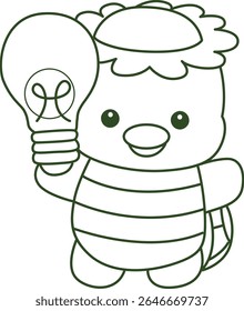 Contorno da mitologia japonesa kawaii Kappa adesivo bonito. Colorir páginas de bonito kappa mascote fantasma japonês.
contorno de Kappa trazer uma lâmpada