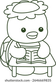 Contorno da mitologia japonesa kawaii Kappa adesivo bonito. Colorir páginas de bonito kappa mascote fantasma japonês.
esboço de Kappa trabalhando na tabela