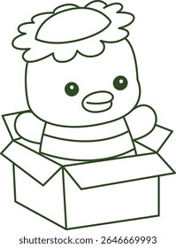 Contorno da mitologia japonesa kawaii Kappa adesivo bonito. Colorir páginas de bonito kappa mascote fantasma japonês.
contorno de Kappa preso na caixa