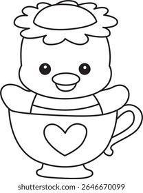 Outline of Kawaii japanese mythology Kappa sticker cute. Coloring pages of Cute kappa mascot ghost japanese.
outline of Kappa stuck in the cup of tea