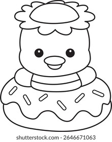 Contorno da mitologia japonesa kawaii Kappa adesivo bonito. Colorir páginas de bonito kappa mascote fantasma japonês.
contorno de Kappa preso na rosquinha