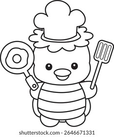 Contorno da mitologia japonesa kawaii Kappa adesivo bonito. Colorir páginas de bonito kappa mascote fantasma japonês.
contorno de Kappa quer cozinhar ovos