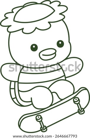 Outline of Kawaii japanese mythology Kappa sticker cute. Coloring pages of Cute kappa mascot ghost japanese.
outline of Kappa playing a skateboard