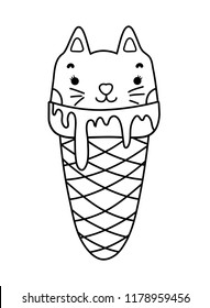 Outline Kawaii Sweet Cat Ice Cream