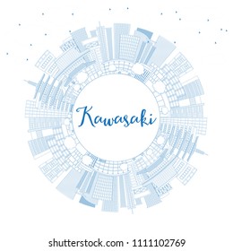 Outline Kawasaki Japan City Skyline with Blue Buildings and Copy Space. Vector Illustration. Business Travel and Tourism Concept with Historic Architecture. Kawasaki Cityscape with Landmarks.