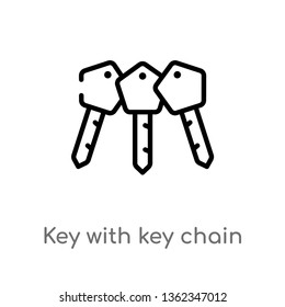 outline key with key chain vector icon. isolated black simple line element illustration from airport terminal concept. editable vector stroke key with chain icon on white background