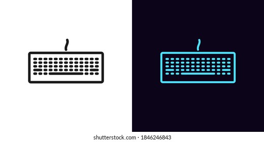 Outline keyboard icon. Linear keyboard sign, isolated gaming keypad with editable stroke. Gadget for work and computer games. Vector icon, sign, symbol for Interface design and Motion graphic