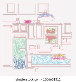 The outline of kitchen decorated.