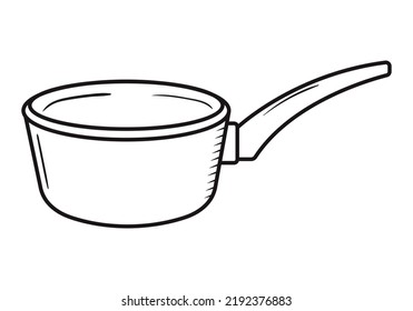 Outline kitchen dipper doodle. Hand drawn silhouette of kitchenware element. Vector pan item isolated on white. Black line cooking tool