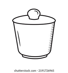 Outline kitchen jar doodle. Hand drawn silhouette of kitchenware element. Storage vector item isolated on white. Black line cookware