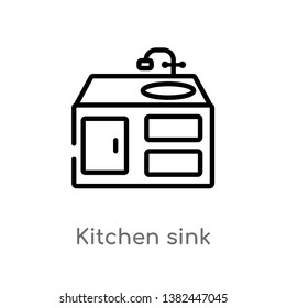 outline kitchen sink vector icon. isolated black simple line element illustration from furniture concept. editable vector stroke kitchen sink icon on white background