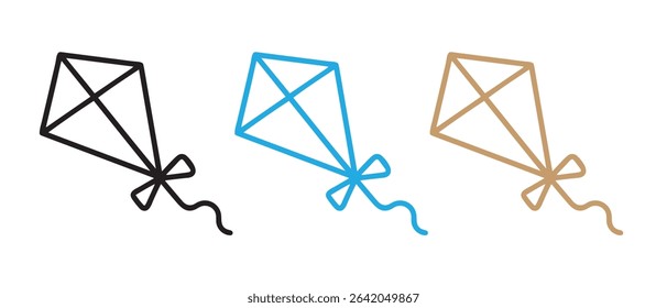 Outline kite illustration for summer activity and outdoor games vector graphic design element art.