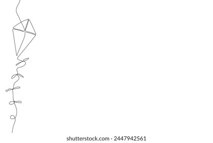 Outline kite vector one line continuous drawing background. Hand drawn linear silhouette minimalistic background.