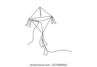 Outline kite vector one line continuous drawing background, Kite   continuous one line drawing of outline vector illustration.