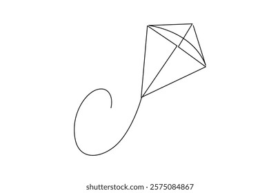 Outline kite vector one line continuous drawing background, Kite   continuous one line drawing of outline vector illustration.