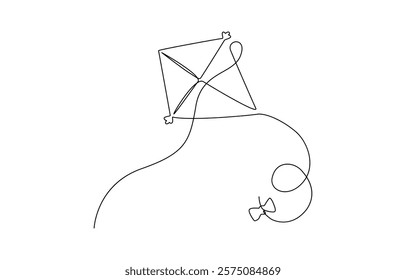 Outline kite vector one line continuous drawing background, Kite   continuous one line drawing of outline vector illustration.