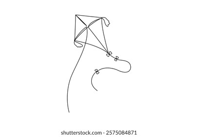 Outline kite vector one line continuous drawing background, Kite   continuous one line drawing of outline vector illustration.