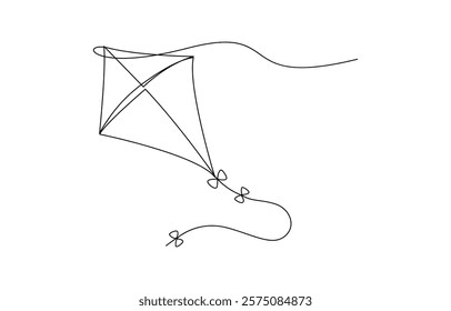 Outline kite vector one line continuous drawing background, Kite   continuous one line drawing of outline vector illustration.