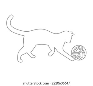 Outline kitten playing with a ball of thread