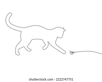 Outline kitten playing with a toy