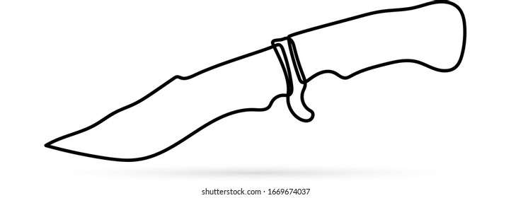 Outline knife icon isolated on white. Doodle hand drawing art line. Sketch dagger. Vector stock illustration