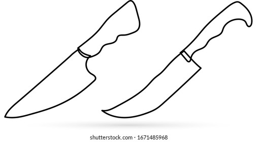 Outline knife set icon isolated on white. Doodle hand drawing art line. Sketch dagger. Vector stock illustration