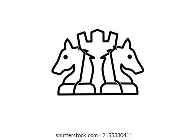 outline knight rook chess logo icon