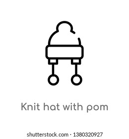 outline knit hat with pom pom vector icon. isolated black simple line element illustration from clothes concept. editable vector stroke knit hat with pom icon on white background
