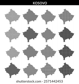 Outline of Kosovo in a dot style with geographical and artistic elements