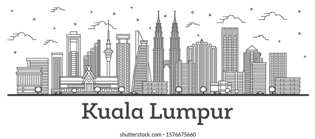 Skyline Kuala Lumpur Malaysia City mit modernen Gebäuden einzeln auf Weiß. Vektorillustration Illustration. Kuala Lumpur Stadtlandschaft mit Sehenswürdigkeiten.