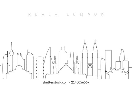 Esquema del horizonte de Kuala Lumpur. Plantilla de moda con edificios de la ciudad de Kuala Lumpur y monumentos en línea estilo. Diseño vectorial de material. 