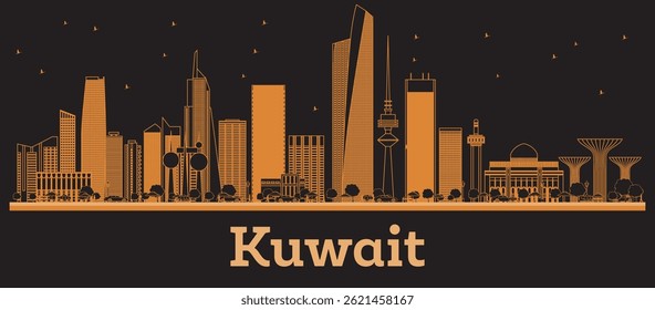Outline Kuwait City Skyline with orange Buildings. Vector Illustration. Business Travel and Concept with Modern Architecture. Kuwait Cityscape with Landmarks.