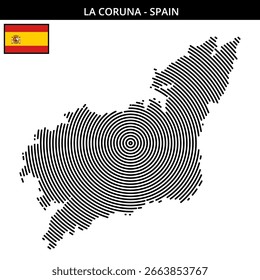 Outline of La Coruna Spain featuring concentric circles