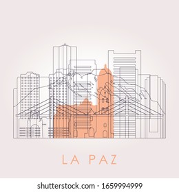 Outline La Paz Skyline With Landmarks. Vector Illustration. Business Travel And Tourism Concept With Historic Buildings. Image For Presentation, Banner, Placard And Web Site.