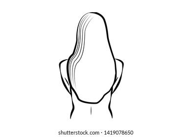 Outline of lady showing backside and herlong hair concept. Editable Clip Art. 