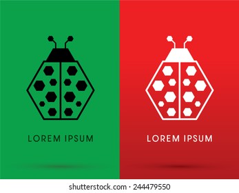 Outline Ladybug, Beetle, logo, symbol, icon, graphic, vector.  In hexagon shape