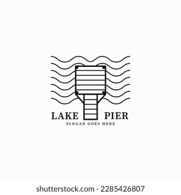 outline lake pier, wooden port, lake wharf sign logo design vector illustration with simple, modern and unique styles isolated on white