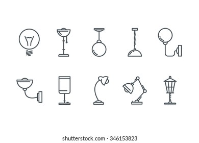 Outline Lamp Icon Set. Line art. Stock vector.