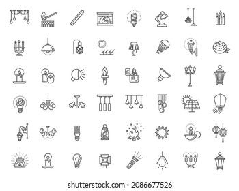 Outline Lamp Icon Set - Vector Graphics. illumination