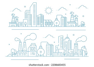 Umrisse Wahrzeichen der industriellen Illustration. Liniendesign