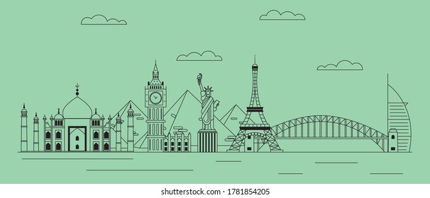 Outline landmarks skyline - vector