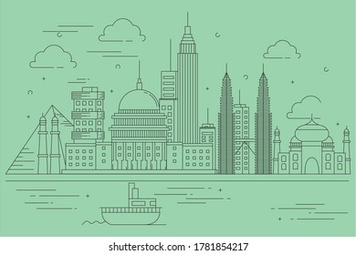Outline landmarks skyline - vector