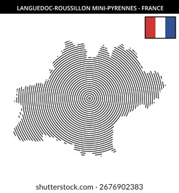 Contorno do mapa Languedoc-Roussillon com círculos concêntricos