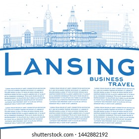 Outline Lansing Michigan City Skyline with Blue Buildings and Copy Space. Vector Illustration. Business Travel and Concept with Historic Architecture. Lansing USA Cityscape with Landmarks.