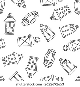 Outline Lantern Vector Seamless Pattern Background for Surface Print Fabric Fashion Wrapping