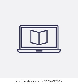 Outline laptop in learning icon illustration,vector technology sign symbol