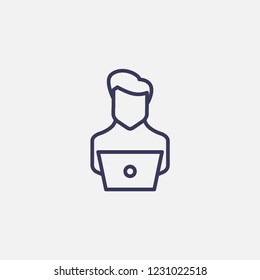 Outline laptop man worker icon illustration,vector designer sign symbol