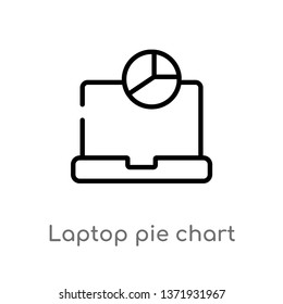 outline laptop pie chart on screen vector icon. isolated black simple line element illustration from computer concept. editable vector stroke laptop pie chart on screen icon on white background