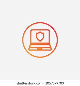 Outline laptop in shield icon.gradient illustration isolated vector sign symbol